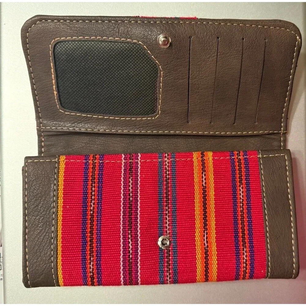 NEW Guatemalan Huipil Wallet Handcrafted Brown Leather Embroidered Multicolor